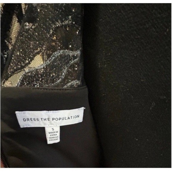 Dress The Population Black Embroidered Sequin Bodycon Midi Long Sleeve‎ Formal S - Picture 3 of 3